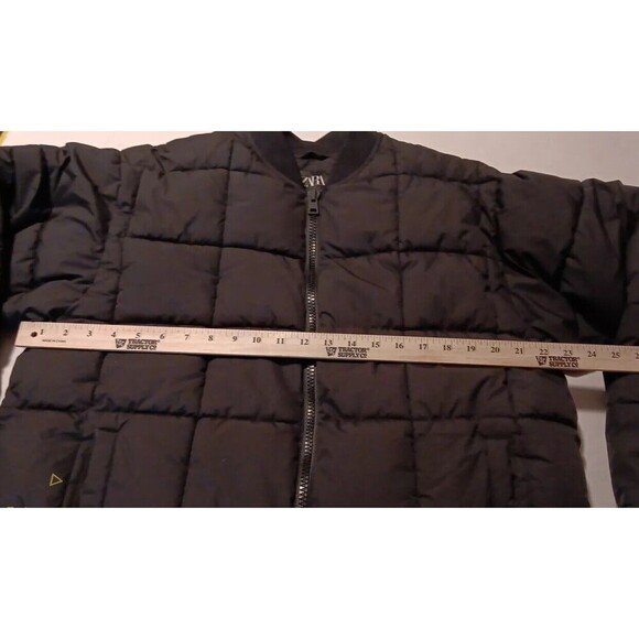 Zara Long Puffer Coat Jacket Black Green Quilted Medium Snow Cold Winter - Picture 10 of 12